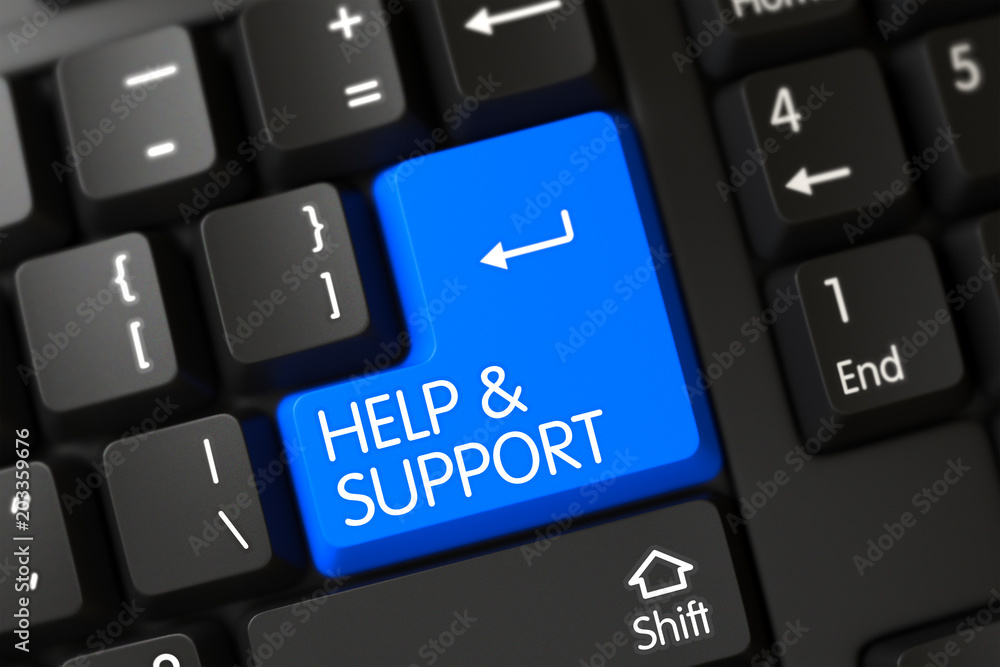 Poster keyboard with blue keypad - help and support.