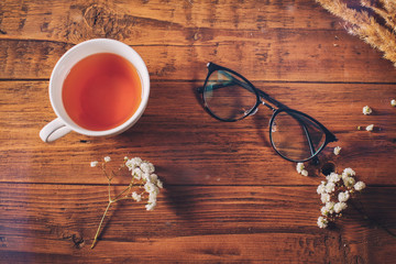 image glasses, glasses on a wooden table
