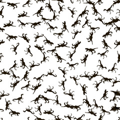 Vector seamless  pattern. Dinosaurs. T-REX,  Tyrannosaur, Velociraptor, Triceratops, Brontosaurus, Parasaurolophus, Stegosaurus, Pteranodon.