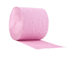roll of toilet pink paper isolated on white background