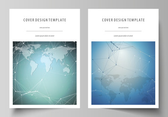 The vector illustration of the editable layout of A4 format covers design templates for brochure, magazine, flyer, booklet, report. Chemistry pattern, connecting lines and dots. Medical concept.