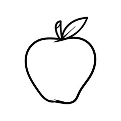 Cartoon Apple Black Line White Background