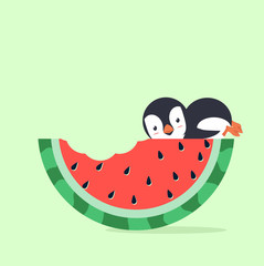 watermelon bite with penguin