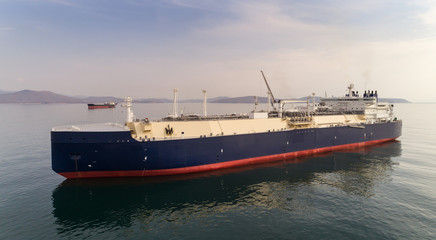 Naklejka premium LNG-tanker at anchor in the road.