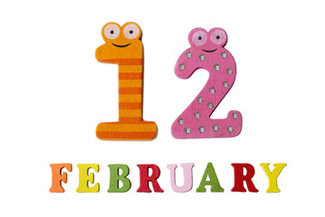 February 12 on white background, numbers and letters.