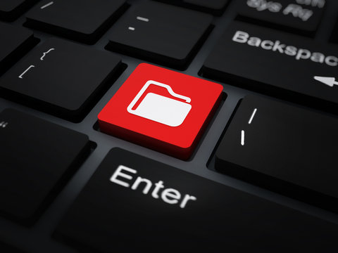 Folder icon on red keyboard key. 3D illustration