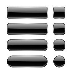 Black glass buttons. Menu interface elements. Set of 3d shiny icons