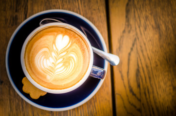 Latte art coffee cup top view