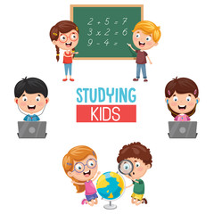 Vector Illustration Of Kids Studying