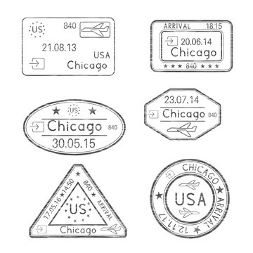 Passport stamps. Chicago, USA