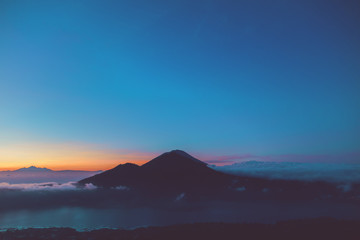 Morning view of Mount Gunung Agung volcano from Mt. Batur, Bali, Indonesia.