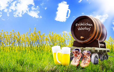 Happy father's day - beer and walking shoes to the beer wagon on the meadow - 203364416