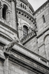 Detail of the architecture of Sacre Coeur Basilica in Paris, France. Black and white photo