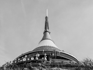 Jested - unique architectural building. Hotel and TV transmitter on the top of Jested Mountain,...