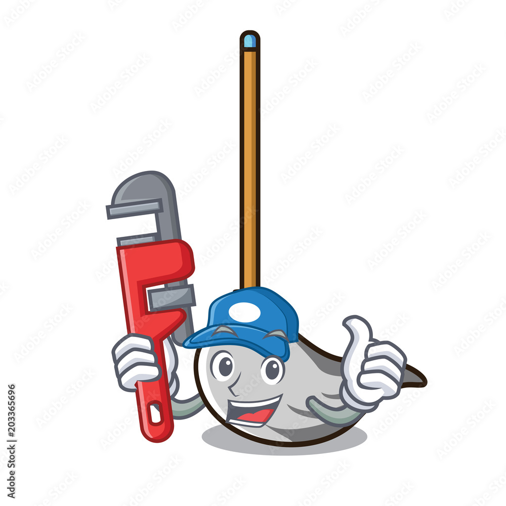 Sticker Plumber mop mascot cartoon style