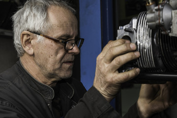 Aircraft mechanic while working. 