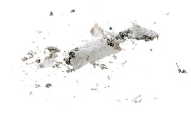 Cigarette ash isolated on white background.  