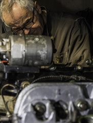 Aircraft mechanic while working. 