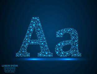 English letters abstract font consists 3d of triangles, lines, dots and connections. Vector illustration EPS 10.