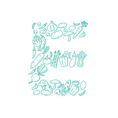 Alphabet Vegetable pattern set letter E illustration kids hand drawing concept design green color, isolated on white background, vector eps 10