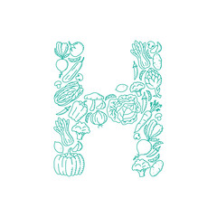 Alphabet Vegetable pattern set letter H illustration kids hand drawing concept design green color, isolated on white background, vector eps 10
