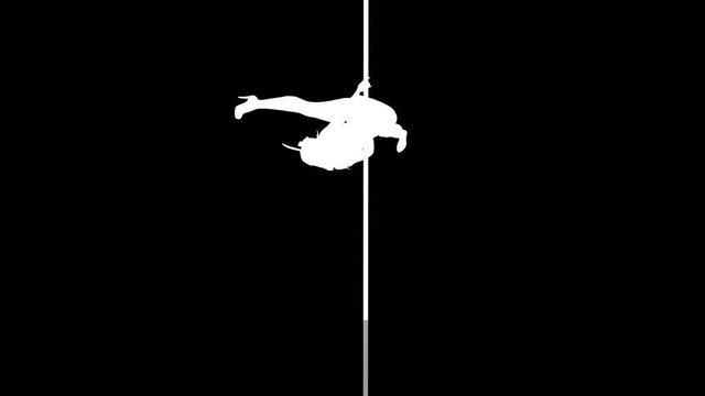 Silhouette of a sexy woman pole dancing on black background.