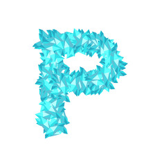 Alphabet Crystal diamond 3D virtual set letter P illustration Gemstone concept design blue color, isolated on white background, vector eps 10