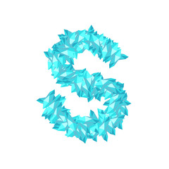 Alphabet Crystal diamond 3D virtual set letter S illustration Gemstone concept design blue color, isolated on white background, vector eps 10