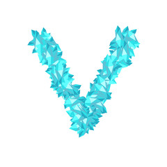 Alphabet Crystal diamond 3D virtual set letter V illustration Gemstone concept design blue color, isolated on white background, vector eps 10