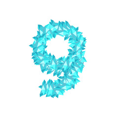 The letter number nine or 9, in the alphabet Crystal diamond 3D virtual set illustration Gemstone concept design blue color, isolated on white background, vector eps 10