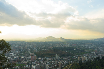 Panoramic view of Santiago de Chile and the surrounding mountains.