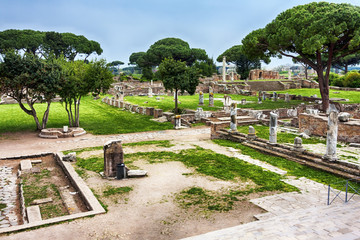 Archaeological Roman site landscape in Ostia Antica - Rome - Italy