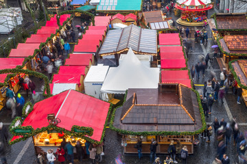 Cityscape - view of the Christmas Market on background the Aachen Cathedral, North Rhine-Westphalia, Germany