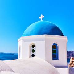Fototapeta na wymiar Blue dome of Greek orthodox church