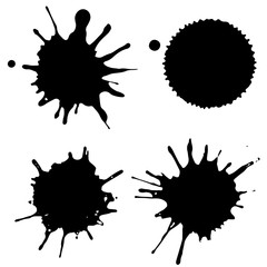 Black ink paint spots. Drops texture isolated on white background. Set for grunge splash textures. Vector illustration.
