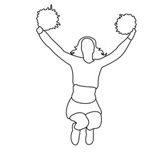 sketch girl cheerleader jumping, icon, isolated, vector
