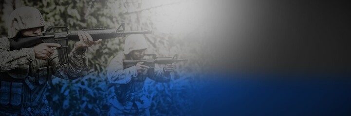 Military soldiers aiming with weapons