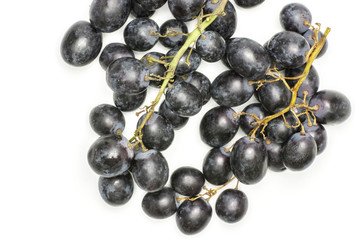 Black grapes two clusters (autumn royal variety) top view isolated on white background.