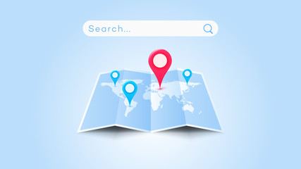 Global Searching On The Worldmap. Conceptual Flat Vector Illustration