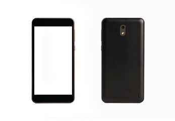 Smartphone front and backside view isolated on white background.