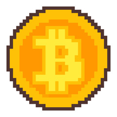 Pixel art: a golden bitcoin.
