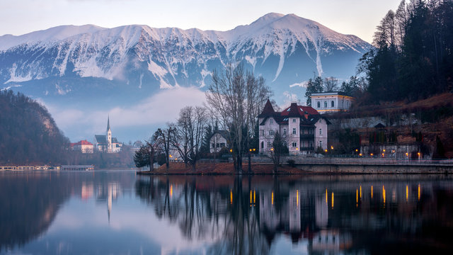 Lake Bled at sunrise, Bled, Slovenia