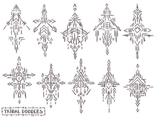 Tribal elements doodle sketch ethnic symbols tattoo set 1
