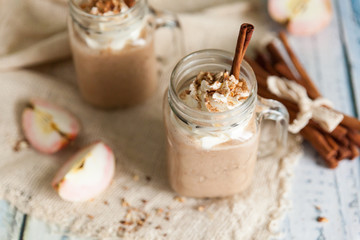 Healthy smoothie Apple Pie with nuts and autumn spices