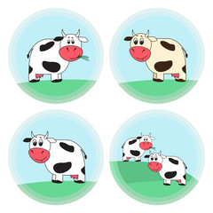 funny cartoon cow, stickers, tags, logo templates