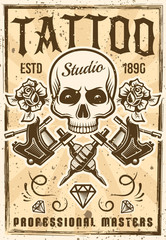 Tattoo studio advertising poster in vintage style