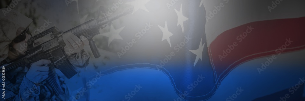 Wall mural Composite image of flag with stripes and stars