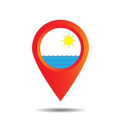 beach icon on map pointer. vector illustration