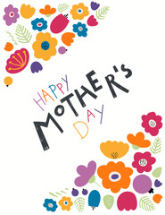 Hand written lettering quote Happy Mothers Day with flowers. Isolated objects on white background. Vector illustration. Design concept for Mothers Day banner, greeting card.