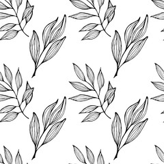 A seamless pattern with a branch on which many leaves.